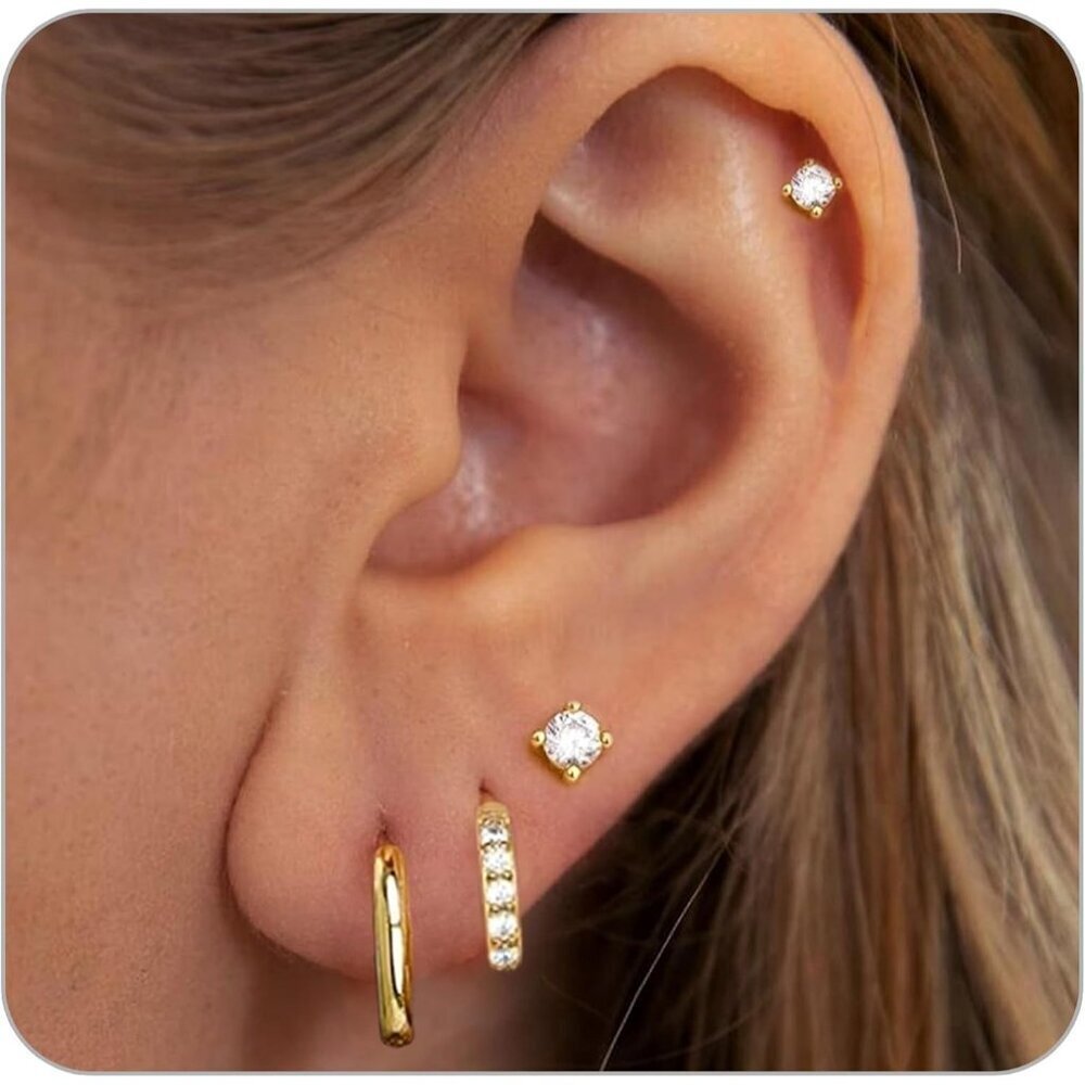 Women's Trendy Gold Hoop Earrings Set Dainty Stud Earrings 14K Gold Plated